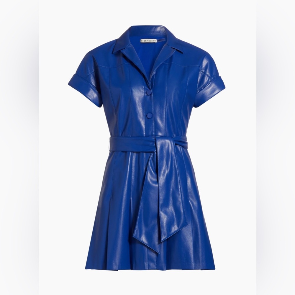 Alice + Olivia Shirley Faux-Leather Mini Shirtdress